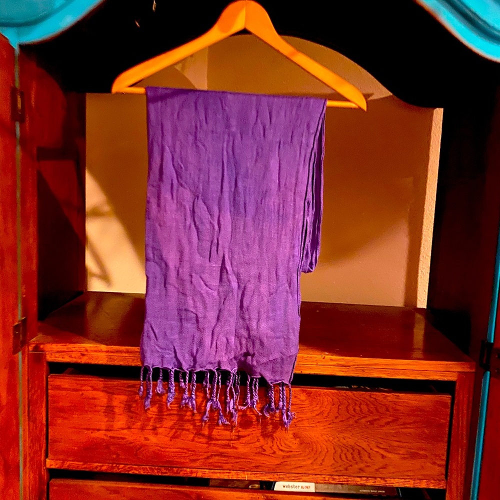 woven royal purple scarf with tassel hem